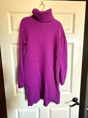 Banana Republic Bright Purple Ribbed Turtleneck Sweater Dress